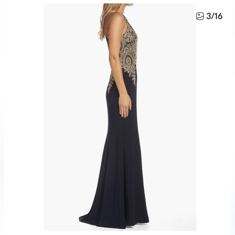 Xscape Black&Gold Taffeta Mermaid Prom Event Gown Side Zip Size 2P - Picture 5 of 15